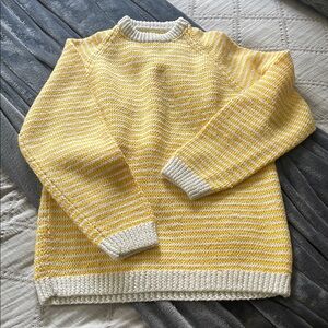 Hand Knit Yellow and White Striped Sweater